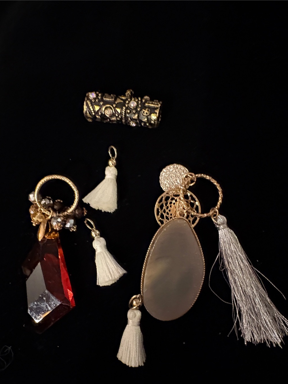 Gold-Tone Tassel Pieces Brown Crystal & Mother-of-Pearl Accents 6